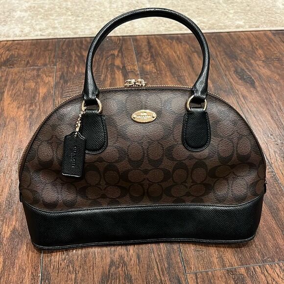 Coach Signature Cora Domed Satchel Bag in EUC black and brown with gold hardware - Picture 1 of 15